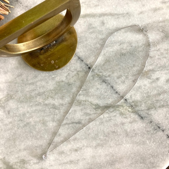 Sterling Silver Drop Bar Round Simulated Diamond Pendant Necklace - Picture 3 of 10